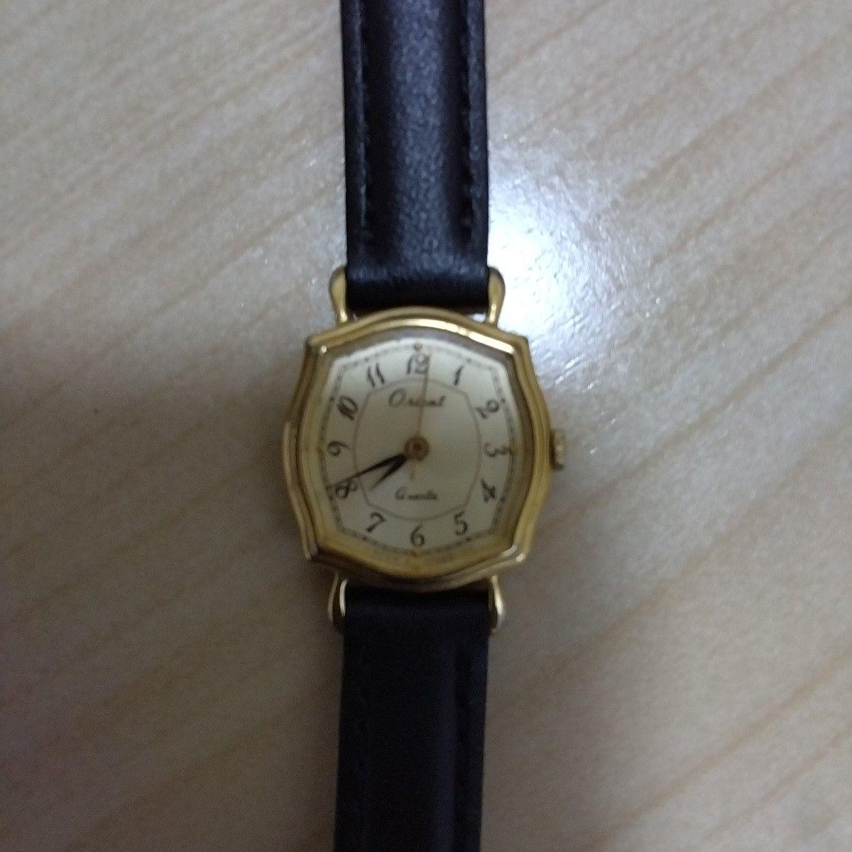 Final price ORIENT gold black belt working rare item antique wristwatch vintage