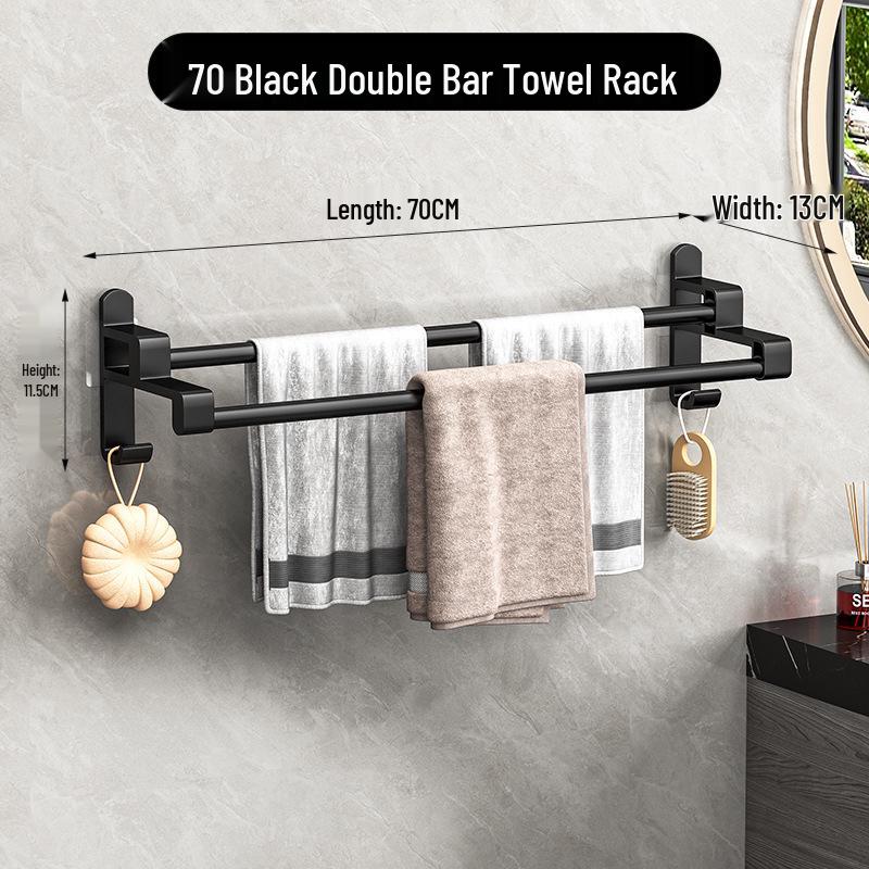 Punch-Free Multi-Bar Bathroom Towel Rack and Hanger Shelf