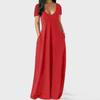 2021 Summer Women Plus Size Solid Color Maxi Dress Sexy Deep V Neck Short Sleeve Style