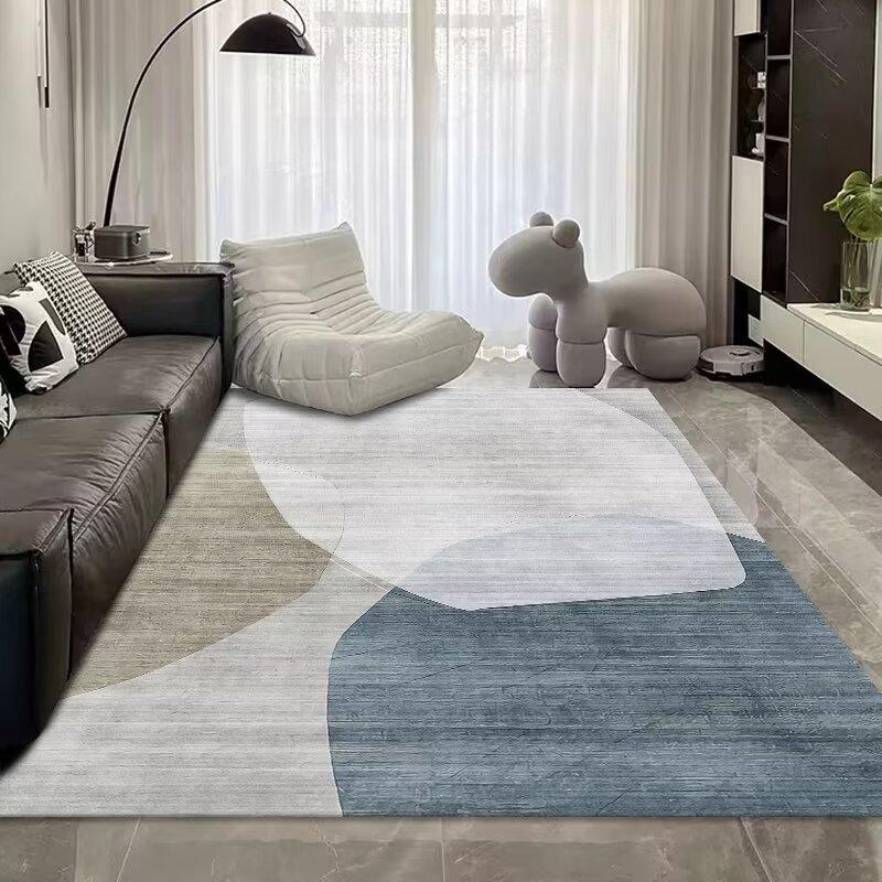 Simple Light Luxury Thickened Crystal Velvet Carpet, Living Room Bedroom Coffee Table Floor Mat, Blue Abstract Ink Carpet