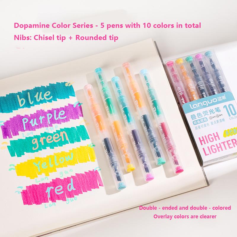 5 Pcs Double Ended Magic Color Change Highlighter Kit, Student Diary Scrapbook DIY Production, for Marking, Underline, Painting