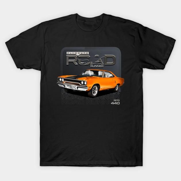 Men Black Print T-shirt Road Runner 1970 Plymouth No-Cut Transfer Paper Print Cotton Tshirt S чёрный