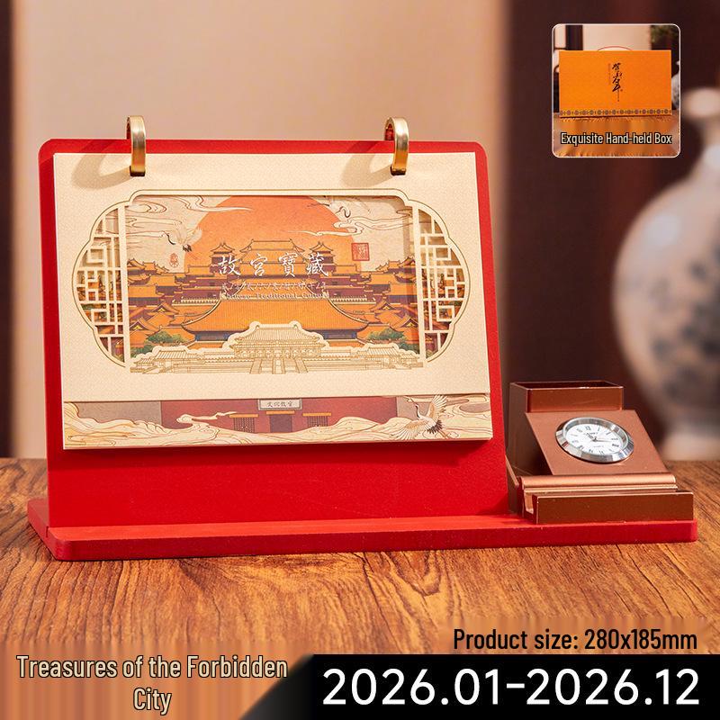 

High-End Watch & Wooden Desk Calendar Gift Box - Customizable Corporate Gifts with Advertising Logo - Year of the Horse Edition