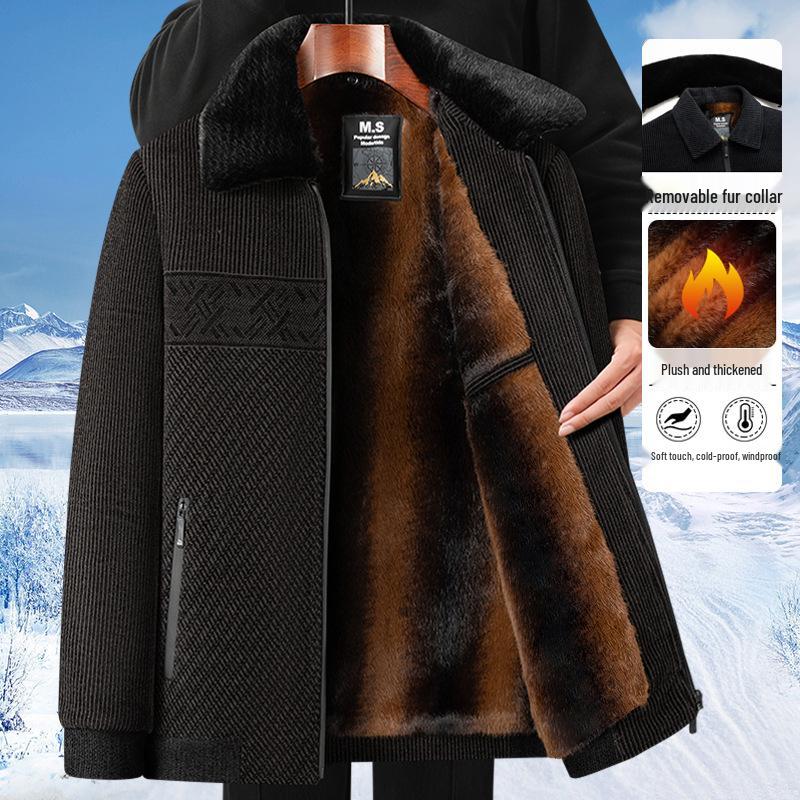 Men's Winter Wool Jacket - Thick, Velvet-Lined, Grandpa Style for Middle-Aged and Elderly