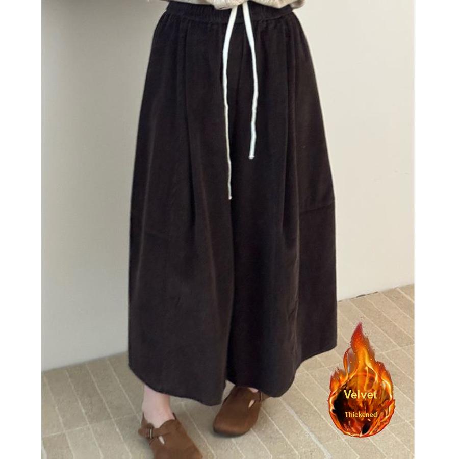 Autumn Winter Korean Style Fleece-Lined Warm Loose Fit Slimming Casual Pants for Women Wide Leg Corduroy