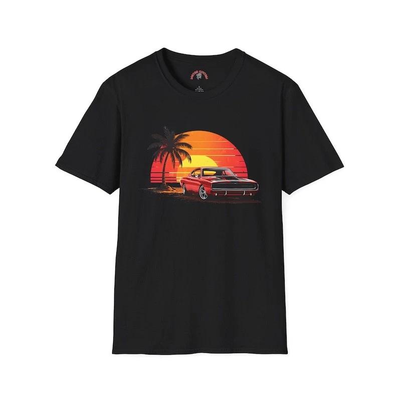 Muscle Car Sunset T-Shirt Tee High Quality Motorcycle Racing Breathable American XXXXL