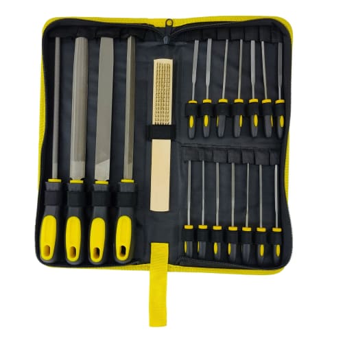 AeKeatDa 19-Piece File Set: Premium T12 Forged Alloy Steel File Set with 4 Large Flat, Triangular, Half-Round, and Round Files, 14 Needle Files, and a