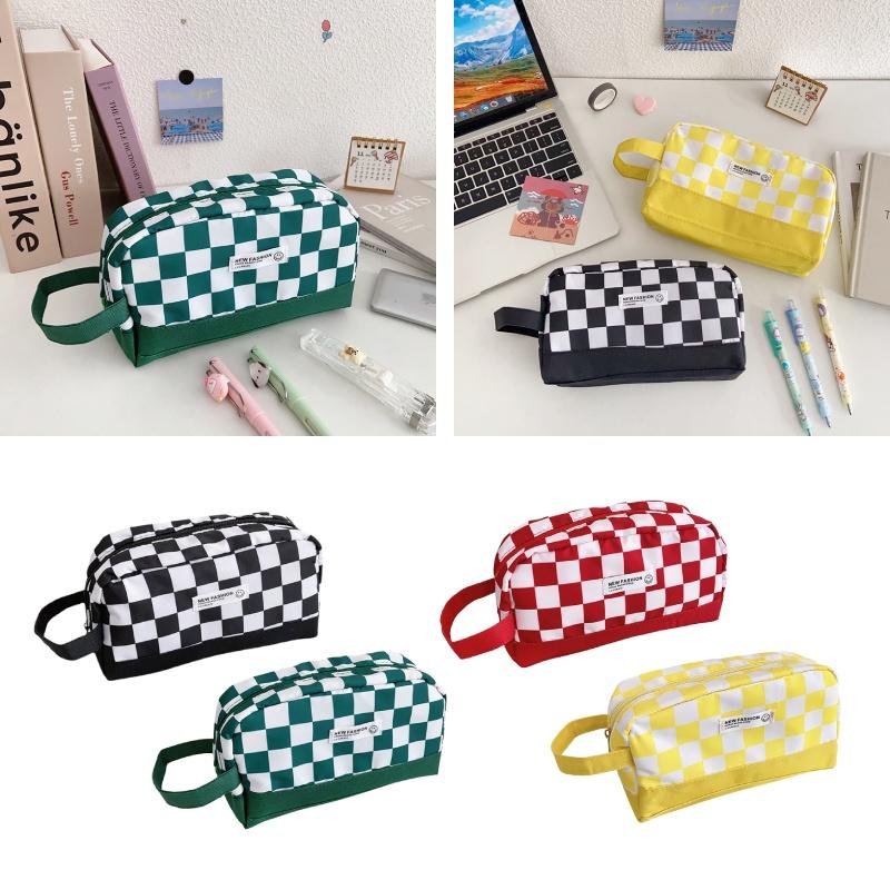 Checkered Pencil Pattern Case Large Capacity Stationery Makeup Cosmetic Gift Bag