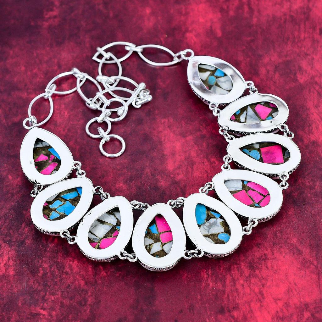 Cotton Candy Turquoise 925 Solid Sterling Silver Necklace Adjustable, Chain Necklace Handmade Gemstone, Gifts For Love Antique Jewelry
