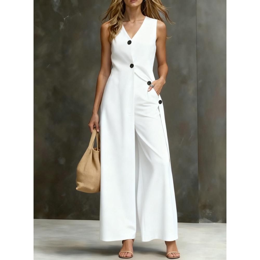 

Fashion Sleeveless Set - Long Women s Top and Wide-leg Pants Two-piece Set S белый