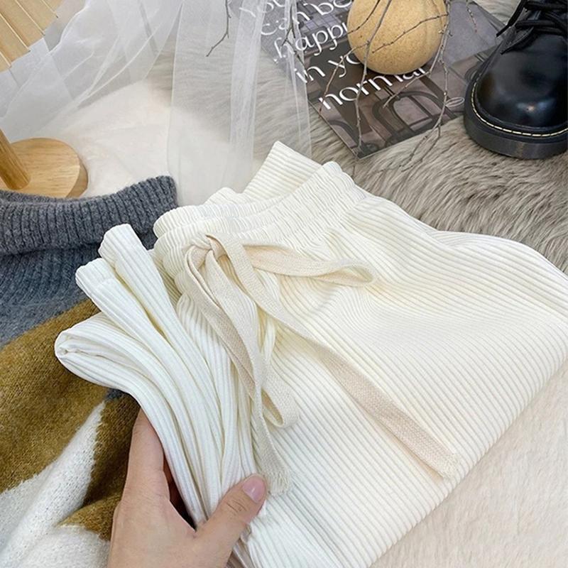 

Весна Лето Женские Брюки Классические Свободные Эластичная Талия Шнурок Брюки Однотонные С высокой талией Повседневные Прямые Брюки one size белый