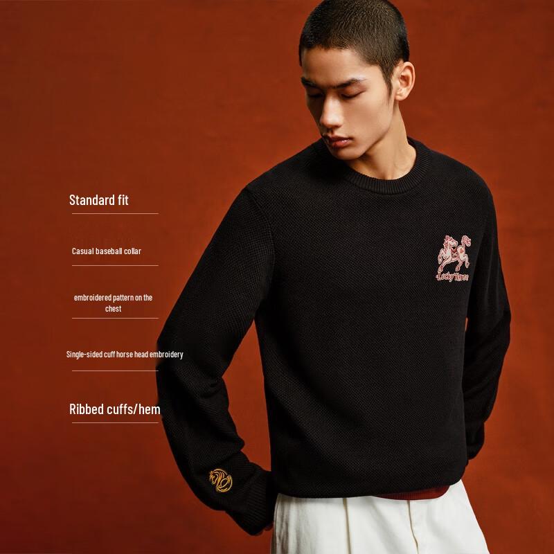 Jack&Jones Men's Embroidered Round Neck Knit Sweater