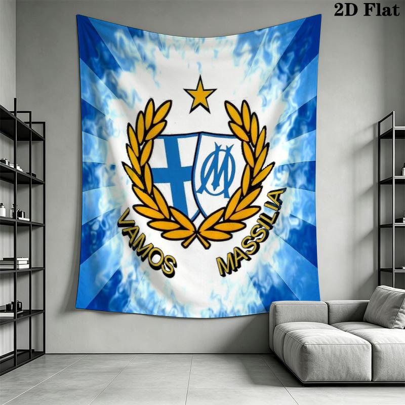 Olympique De Marseille Wall Tapestry Aesthetic Wall Hanging Printed Fabric Blanket Decorative Tapestries for Bedroom Living Room Home Decor
