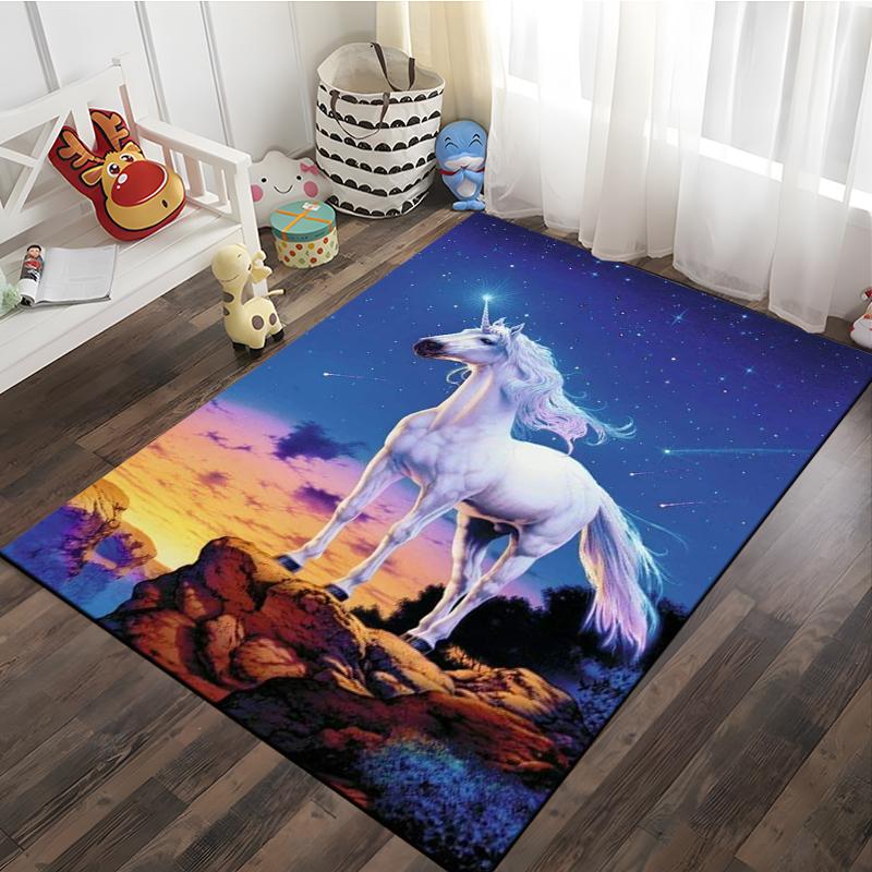 3D Cartoon Pattern Unicorn Rug Large Game Carpet Area for Living Room Kid Bedroom Sofa Kitchen Decorate Child Non-slip Floor Mat