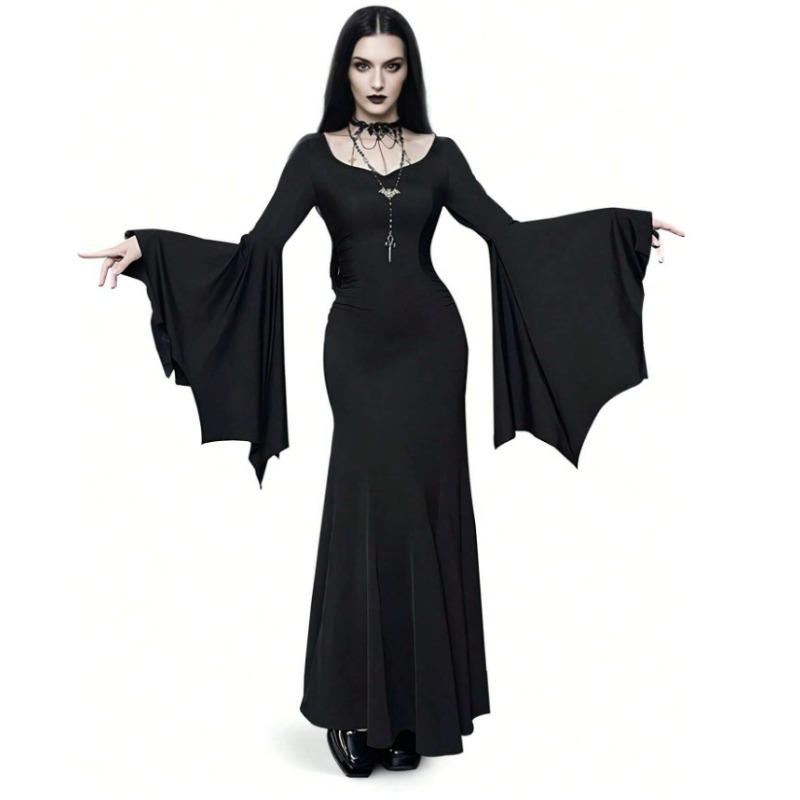 Halloween Spice Girl Fashion Temperament Slim Dress Summer New Bat Sleeve Fishtail Dress Women's Witch