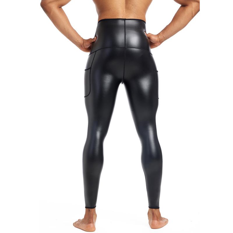 Pantaloni Sportivi Uomo Compression Shaping in Pelle Controllo Pancia Fitness Yoga con Tasca