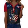 Women's Casual V-Neck Short Sleeve Button Down T-Shirt with Soccer Graphic Print