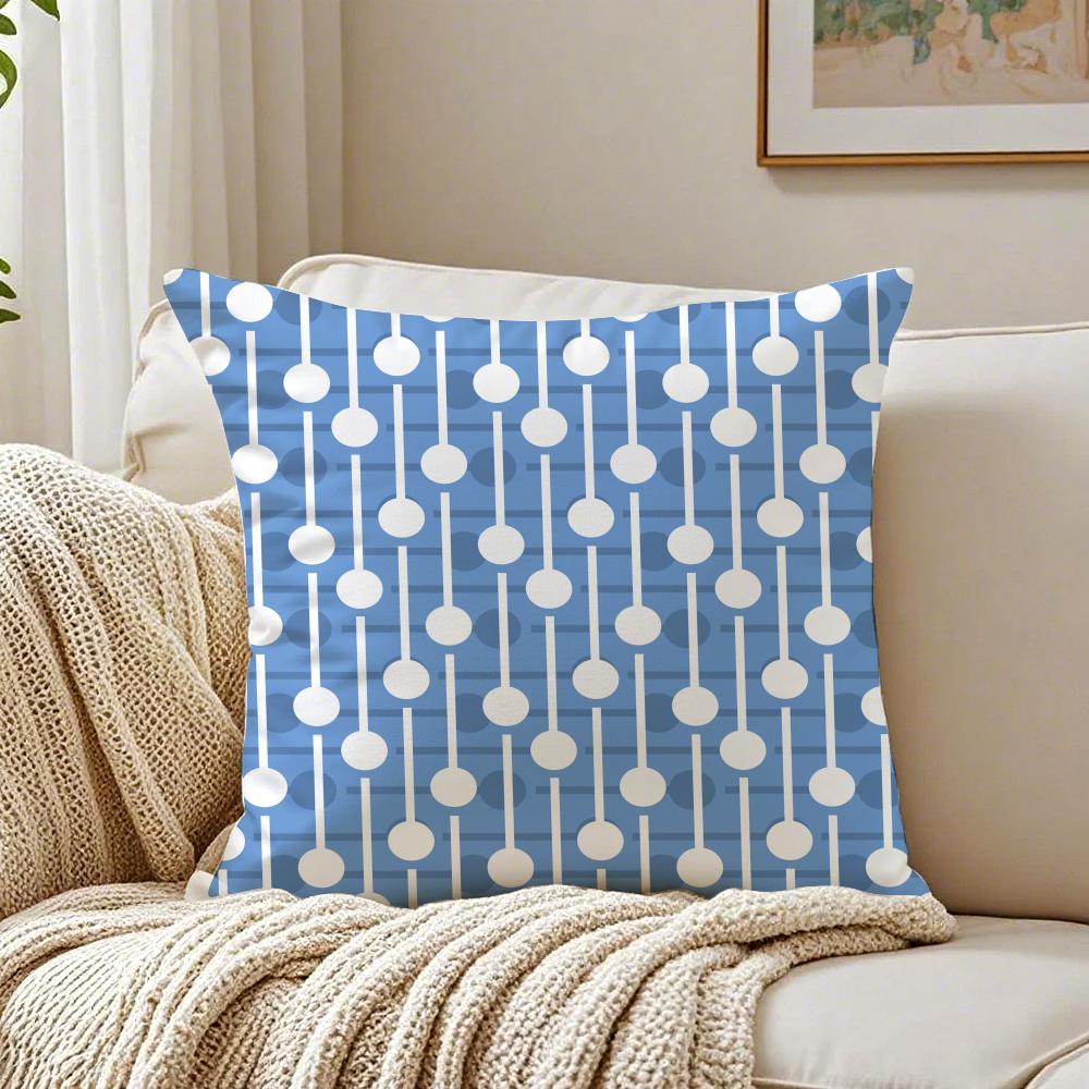 Blue And White Geometric Pillow Case Double-Sided Plush Sofa Cushion Covers Organic Breathable Invisible Zipper