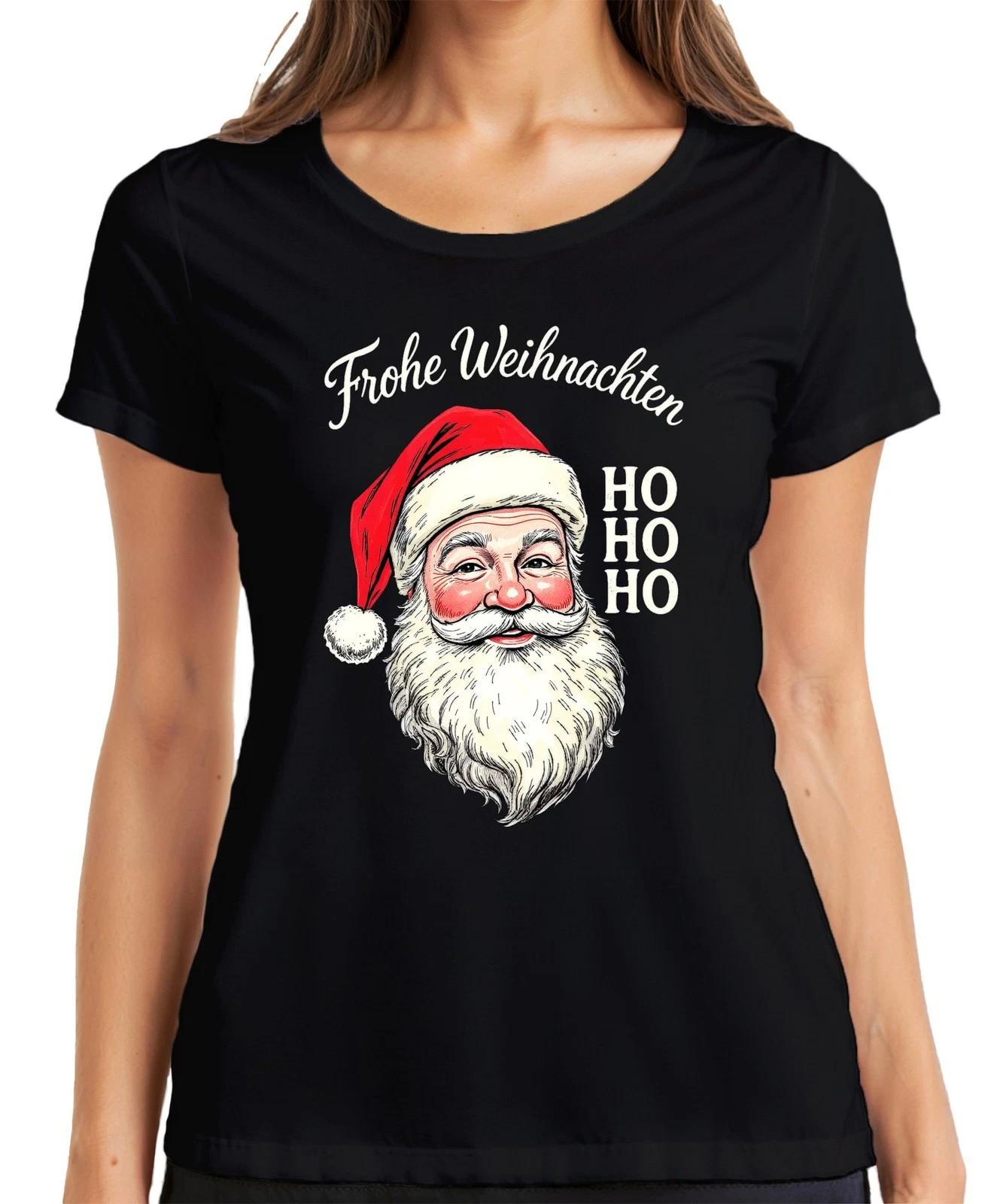 Frohe Weihnachten Weihnachtsmann HO HO HO Retro Nikolaus Geschenk Damen T-Shirt M
