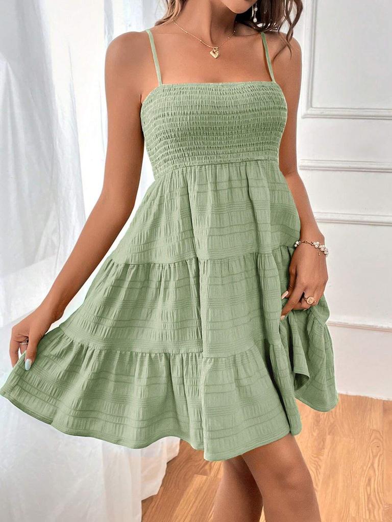 2024 Women's One-Shoulder Textured Summer Dress with Thin Straps – European & American Style