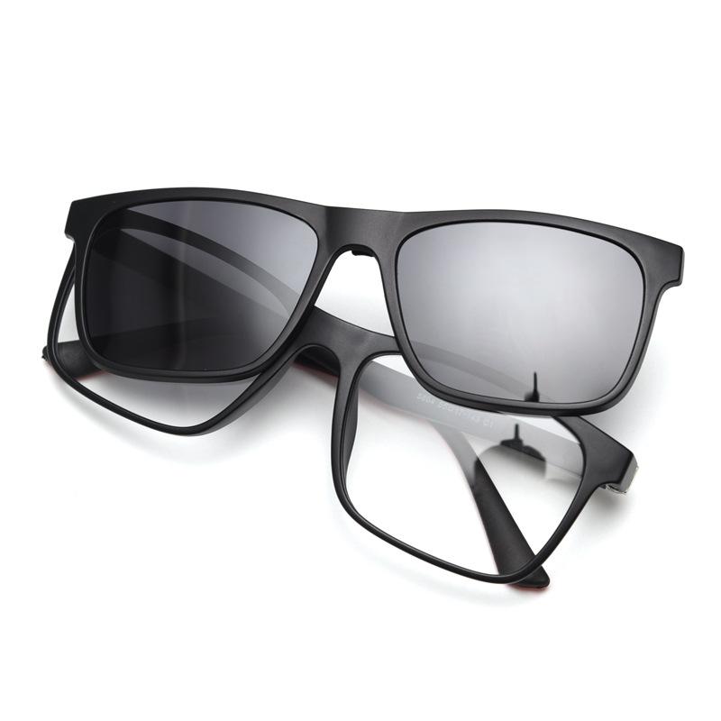 Bai Fen Bai Electronic 3C Men's Black Alicia New Magnetic Clip-On Polarized Sunglasses Big Size Tr90 Square Eyeglasses Optical Prescription Frame Man