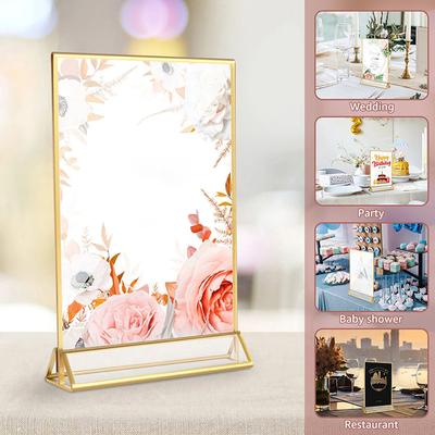 6 piezas de soporte para volante de mesa con marco dorado, soporte de acrílico para letreros, soporte para menú, soporte de exhibición de doble cara