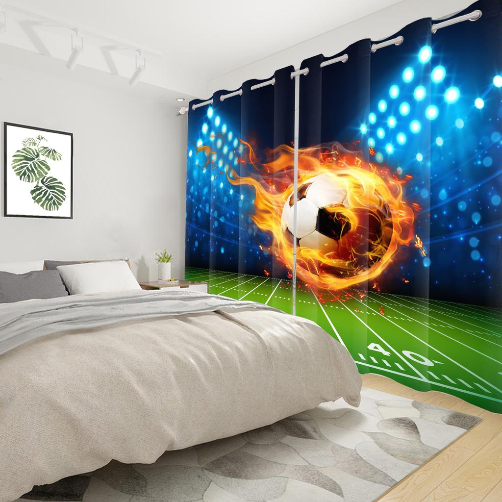 Football Soccer Theme Blackout Curtains Modern Sporty Design 2 Pcs Curtain For Bedroom Thermal Insulated Room Darkening Drapes