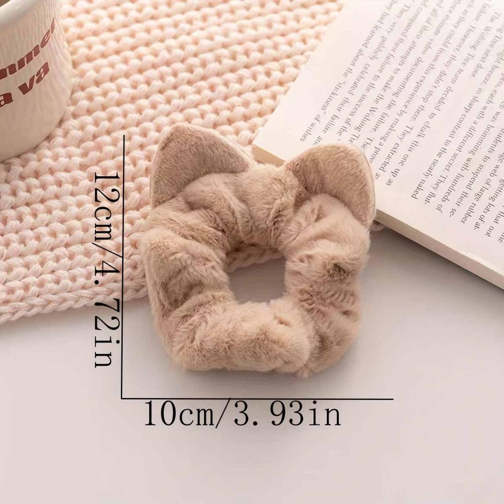 4pcs Autumn and Winter Ear Plush Large Intestine Hair Ring, Cute Hairy Fat Intestine Head Rope Leather Band Hair Ornament
