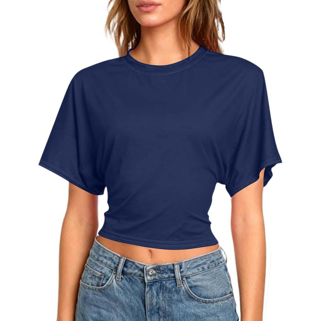 Women Workout Short Sleeve Crop Tops Sexy Backless Shirts