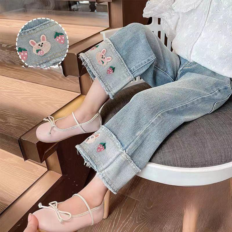 

Брюки для девочек Весна и Осень Детские джинсы Корейские брюки Универсальные Детские Свободные Повседневные Тренд 160