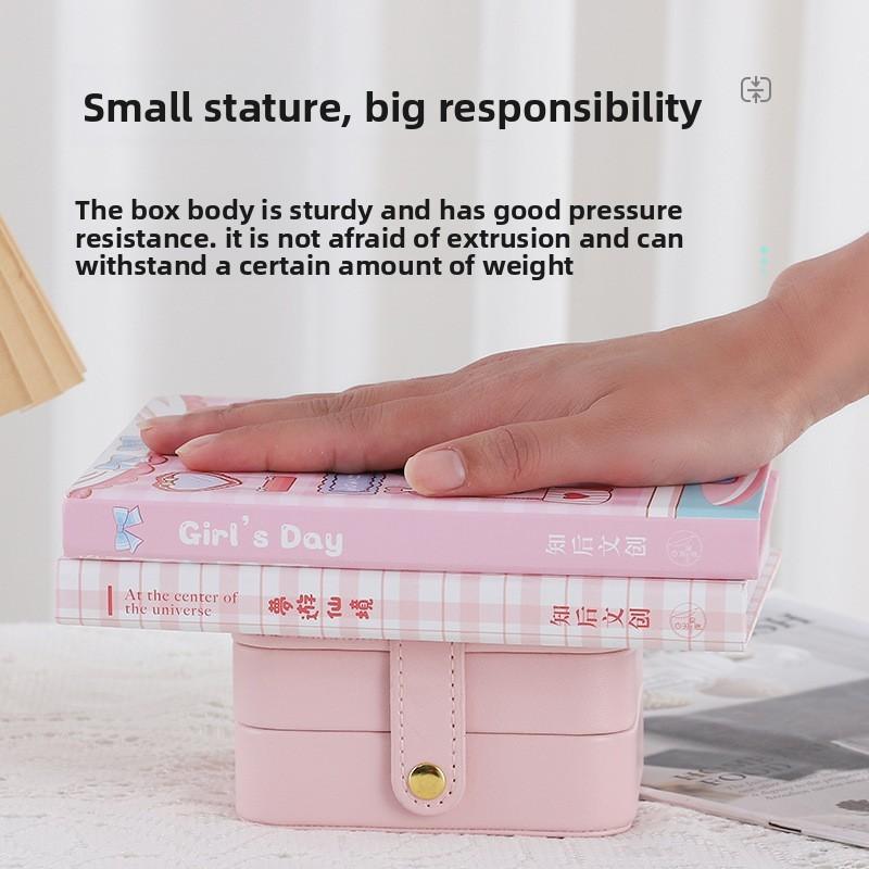 Children Jewelry Box With Mirror Multi Layer Travel Organizer For Earrings And Necklaces