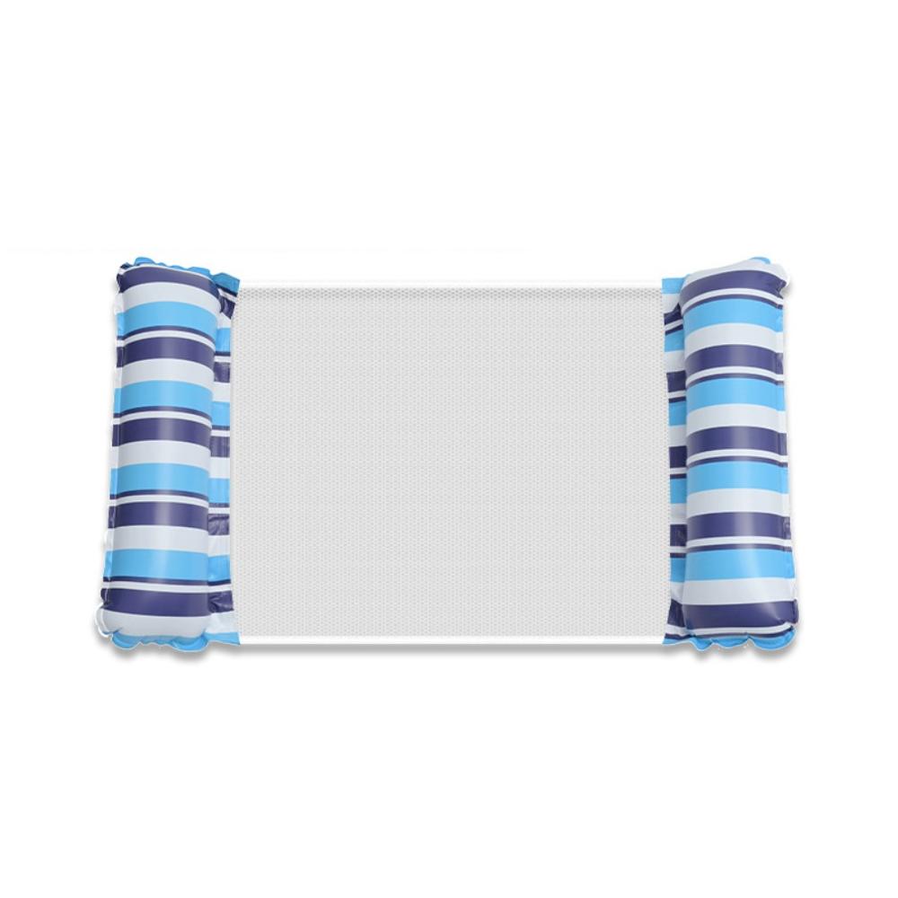 Portable Foldable Water Hammock with Net Backrest Floating Water Bed Inflatable Striped Swimming Pool Mattress Pool Party Toy