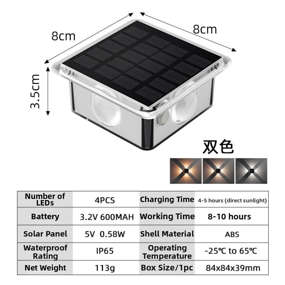 Solar Powered Solar Fence Lights Warm White/RGB with 8 Modes Fence Lights IP65 Waterproof New 4-Way Lighting for Backyard Wall