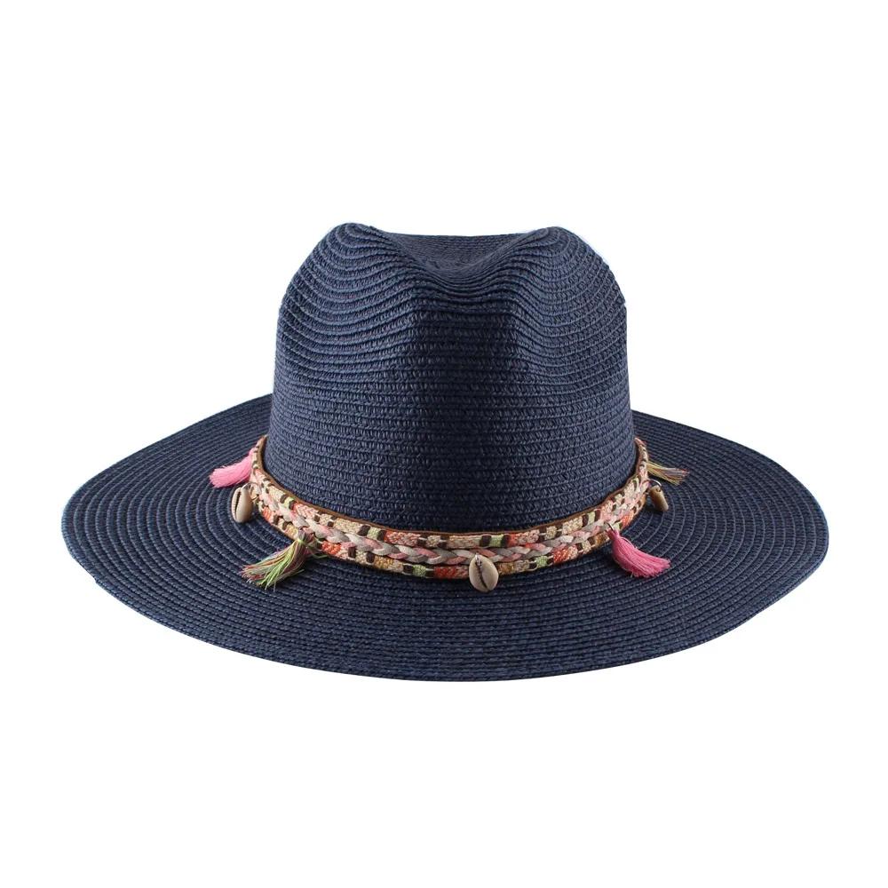 

Women Panama Hat Summer Sun UV Protection Wide Brim Beach Travel Outdoor Fashion Adjustable Breathable M 56-58cm темно-синий