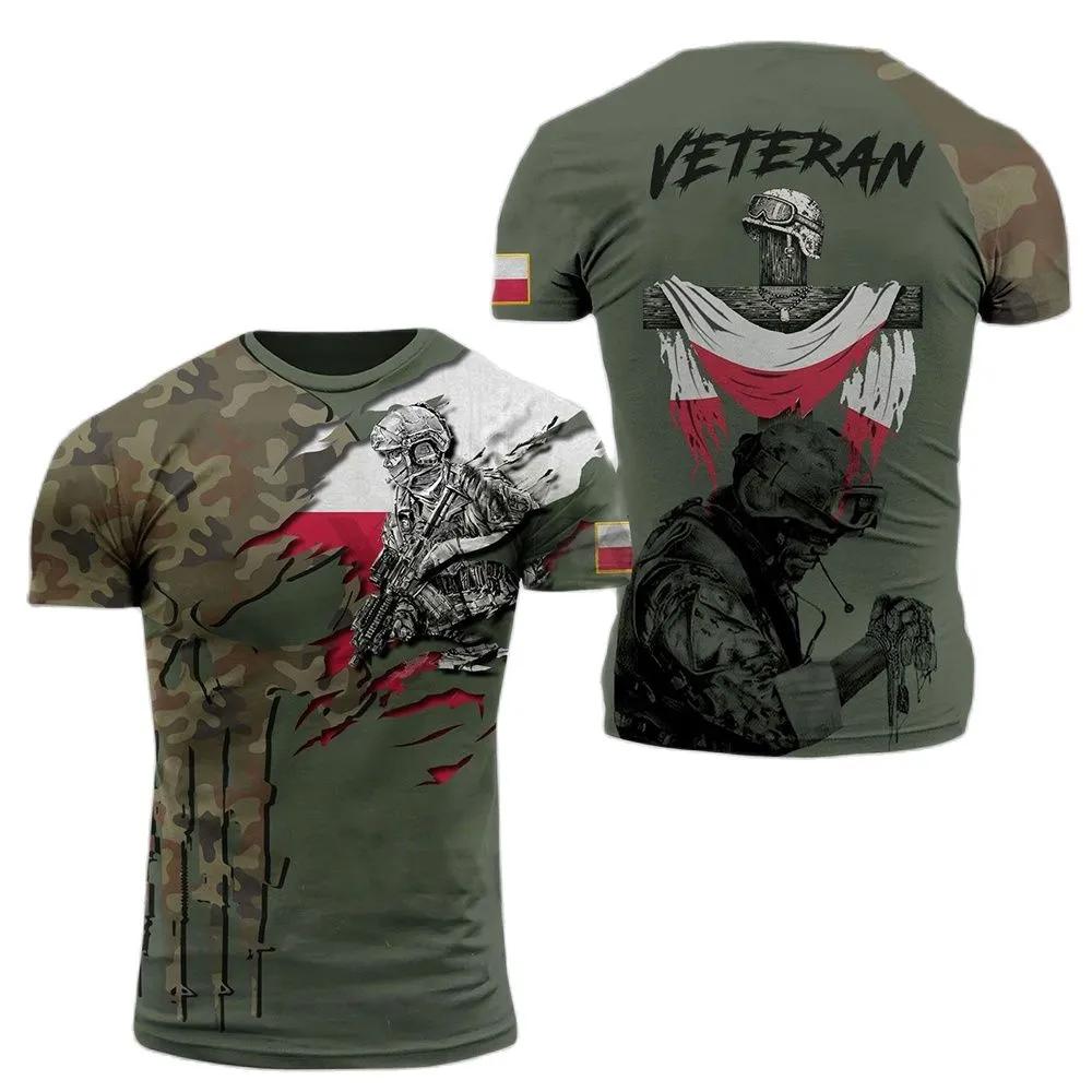 

3D футболка з камуфляжним принтом польського прапора з круглим вирізом Чоловіча солдатська армійська швидковисихаюча вільна зручна спортивна топка з короткими рукавами M