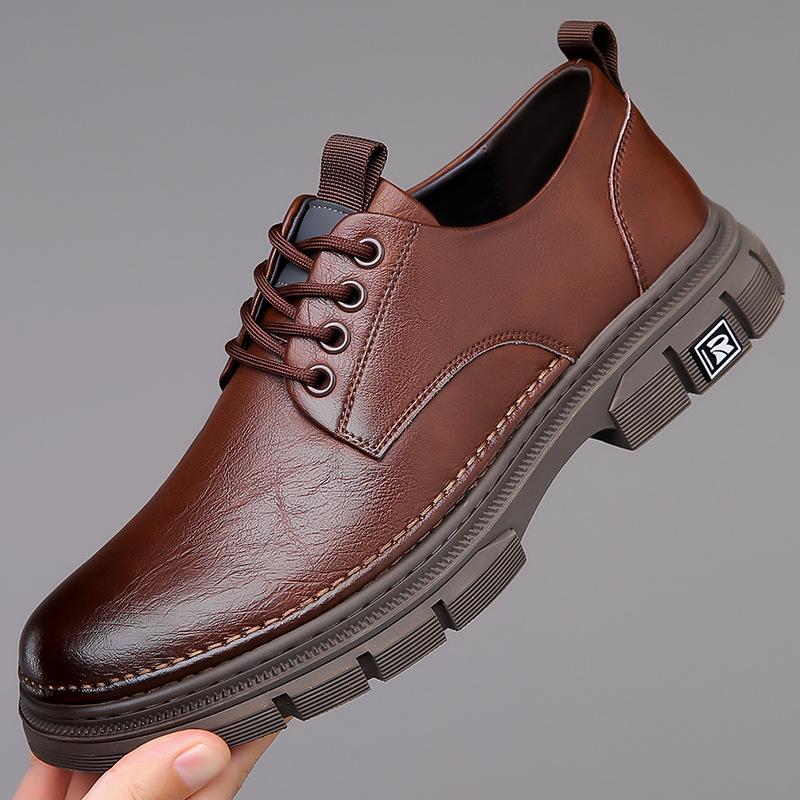 2025 Spring/Summer Men s Handmade Retro Leather Casual Shoes, Trendy Big Toe Design 40 темно-коричневого