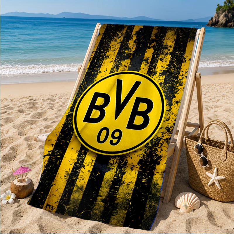 Plážová osuška z mikrovlákna s potiskem designu fotbalového míče BVB, měkká a savá, rychleschnoucí, ideální pro letní cestování, nezbytnost na pláž, k bazénu