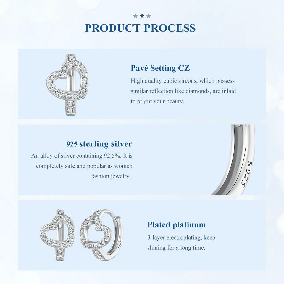 BAMOER – boucles d'oreilles en argent Sterling 925, boucles d'oreilles en forme de cœur éblouissant, Design Original, bijoux fins d'anniversaire pour femmes et filles