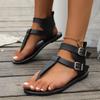 Women's Sandals Summer New Style Solid Color PU Leather Clip-toe Design Flat Sandals Outdoor Casual Open-toe Beach Women's Shoes