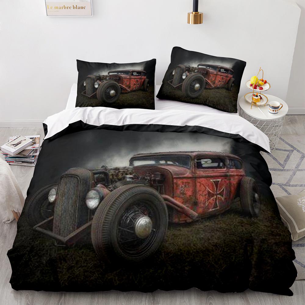 Retro Car Old Car Duvet Cover Set 3D Print King Queen Size Comforter Cover With Pillowcases For Kids Teens Polyester Bedding Set