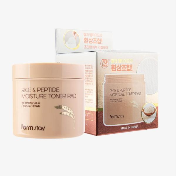 FarmStay Rice & Peptide Moisture Toner Pad (140ml / 4.73 Fl.oz., 70 Pads)  (3 Options)