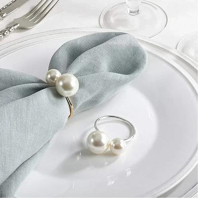 2Pcs Elegant Napkin Rings Pearl Beads Gold Napkin Ring Holders Wedding Decor for Dinner Party Home Table Decoration