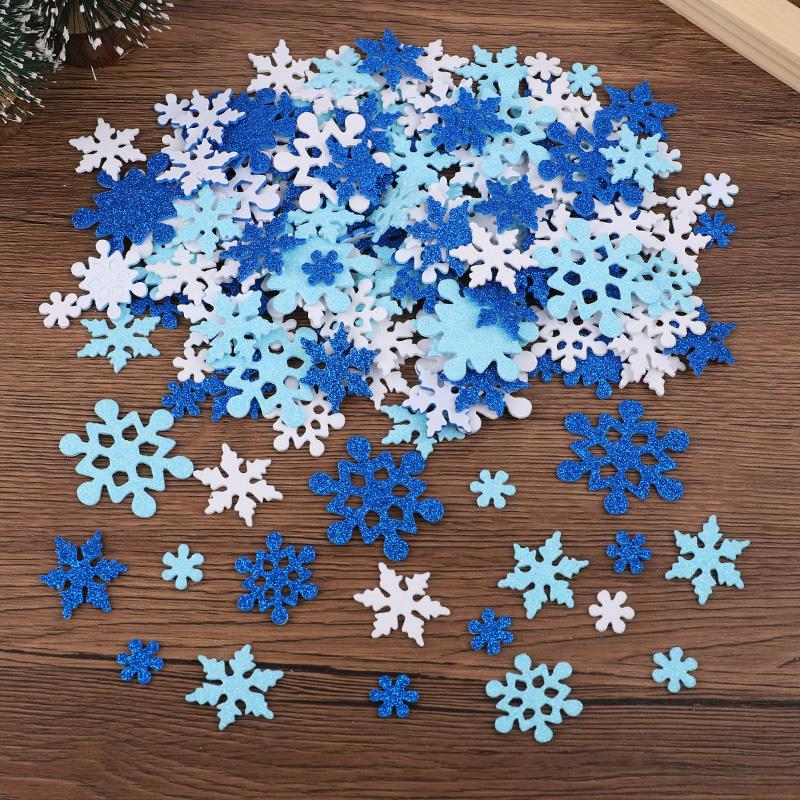 100Pcs 3D Snowflake Self-Adhesive Glitter Foam Stickers Christmas Winter Party Home Decoration DIY for Windows Planners Gift Box