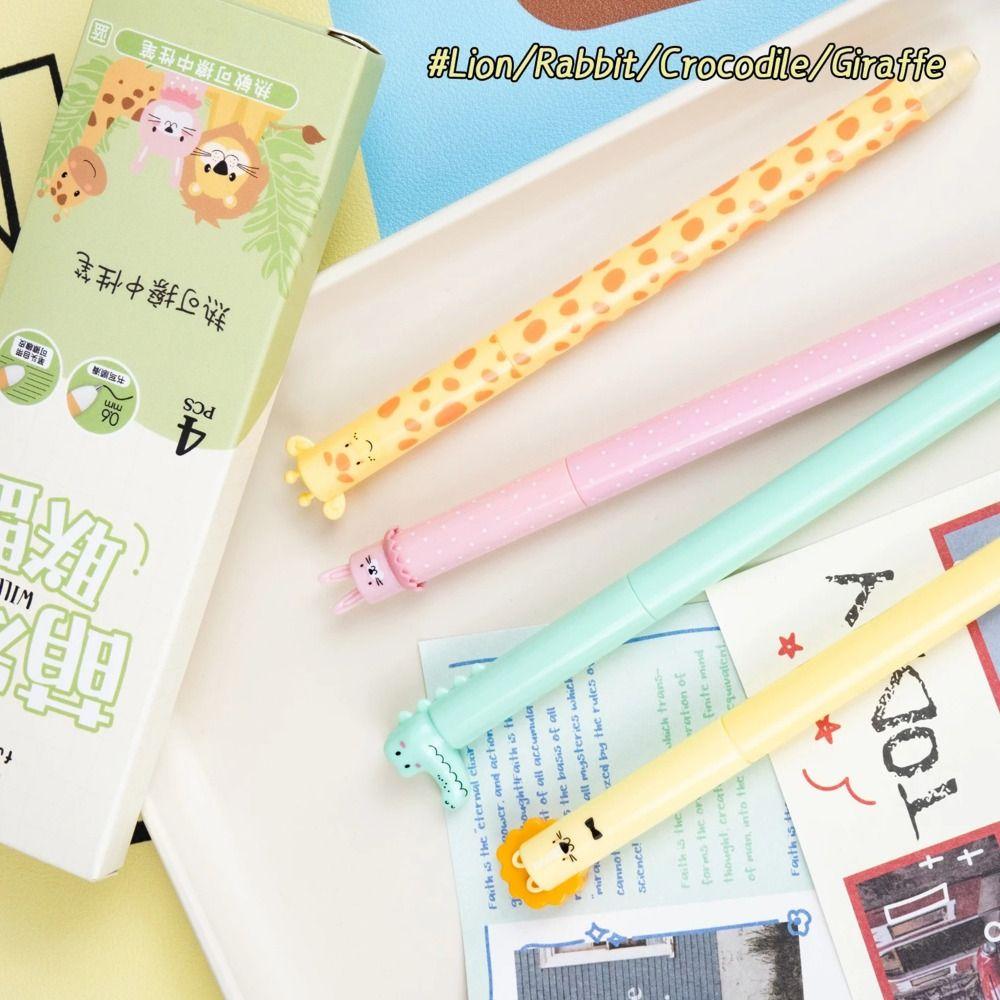 4PCS/Box 0.5mm Blue Ink Gel Pen Rotating Using Neutral Pen Cartoon Erasable Pen  Students