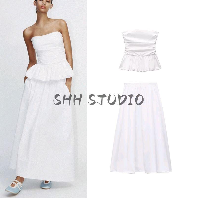 Spring New Women's Clothing Fashion Wind Wave Edge Poplin Tops 476401 800 Pleated Midi Dress 4764400