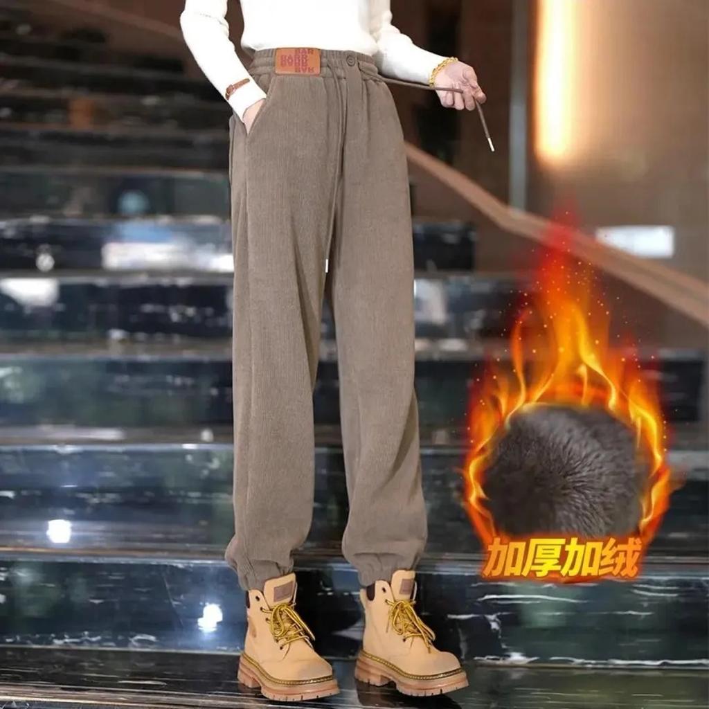 Casual sports sweatpants women's autumn and winter fleece thickened leggings high-waisted drawstring straight-leg pants for men and women