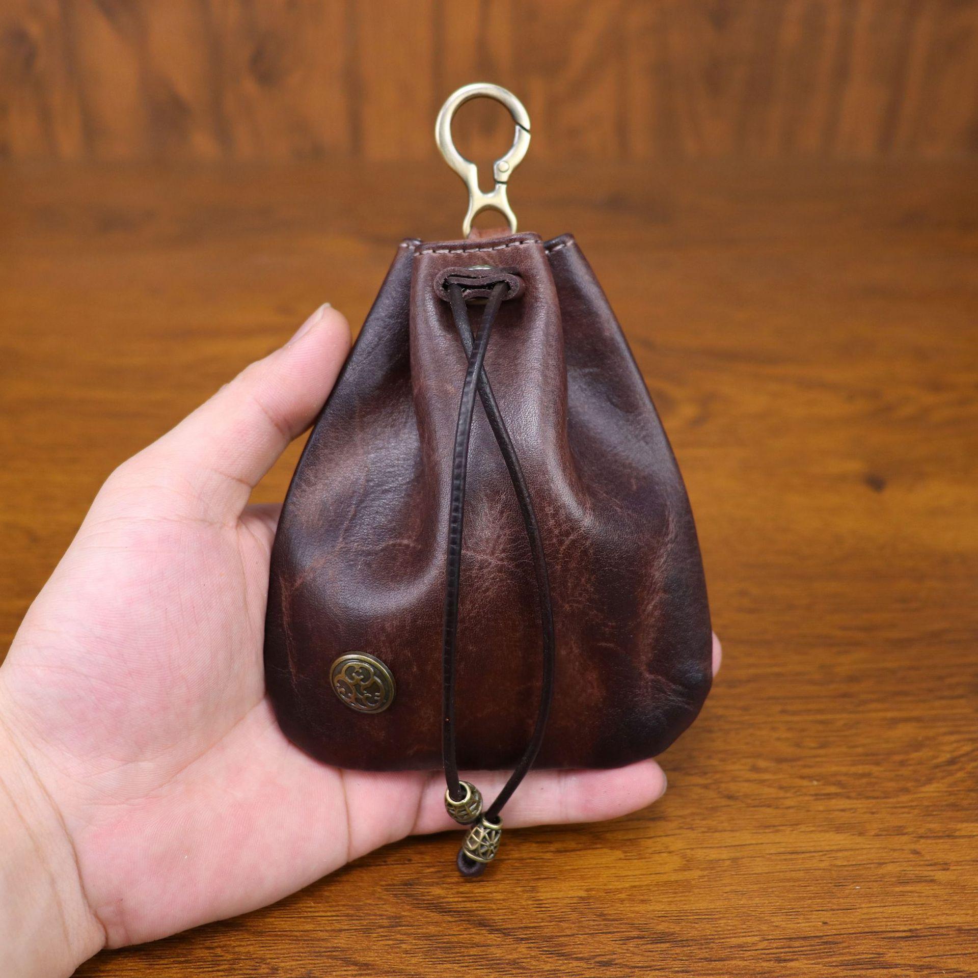 

Creative Japanese Style Coin Purse for Women, Vintage Handmade Vegetable Tanned Leather, Crushed Silver Bag, Mini Change Bag