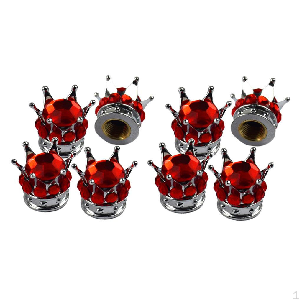 8 Bling Diamond Tire Stem Valve Caps Car Truck Vehicle Red