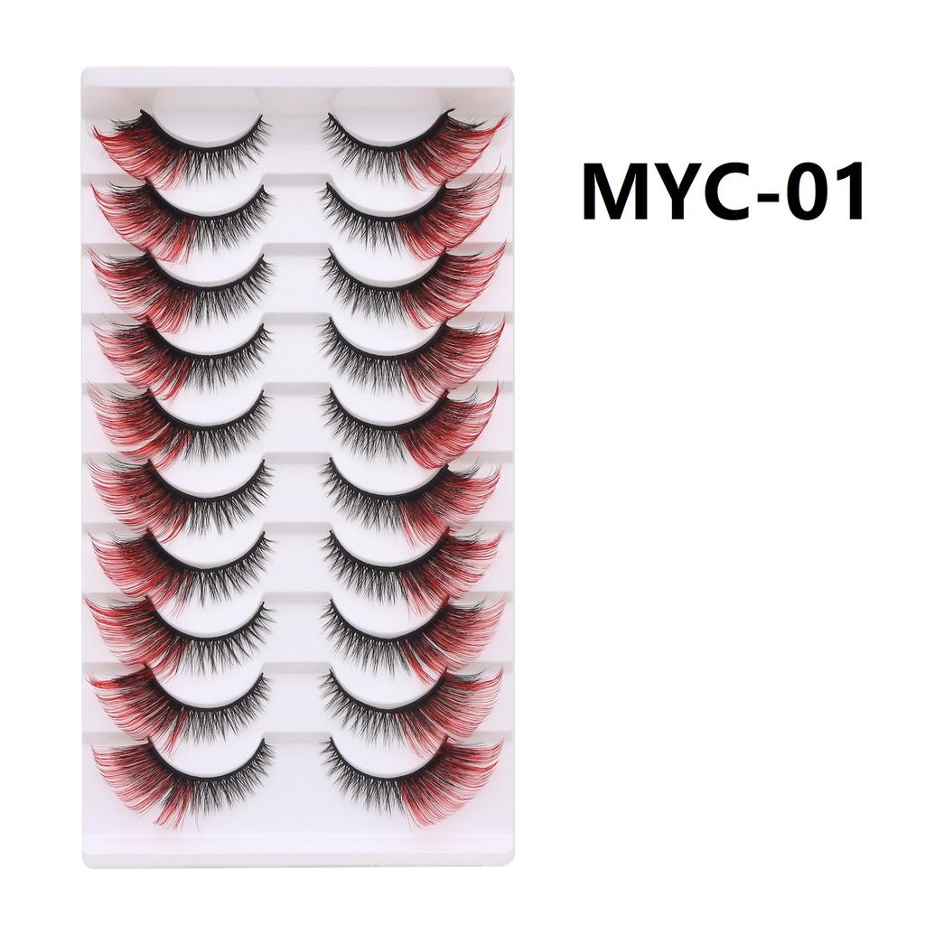 10 Pairs False Eyelashes, Colored Cat Eye Lashes with Black Band, Dramatic Volume Lashes for Party
