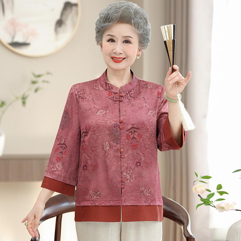 

Fashionable Spring Shirt for Middle-aged and Elderly Women, Simple Grandma s Summer Set 2XL красный